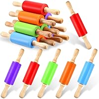 10 Pcs Small Rolling Pin Kids 9 Inch Mini Rolling Pin Silicone Wooden Rolling Pins Baking 5 Colors Non Stick Kids Rolling Pin with Wooden Handle for Kitchen Dough Cookie Pastry Fondant Cake