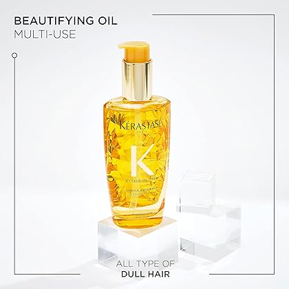 KERASTASE Elixir Ultime L'Huile Original Hair Oil | Hydrating Oil Serum Creates Frizz-Free Shiny Hair | With Argan Oil, Camellia Oil & Marula Oil | For All Hair Types
