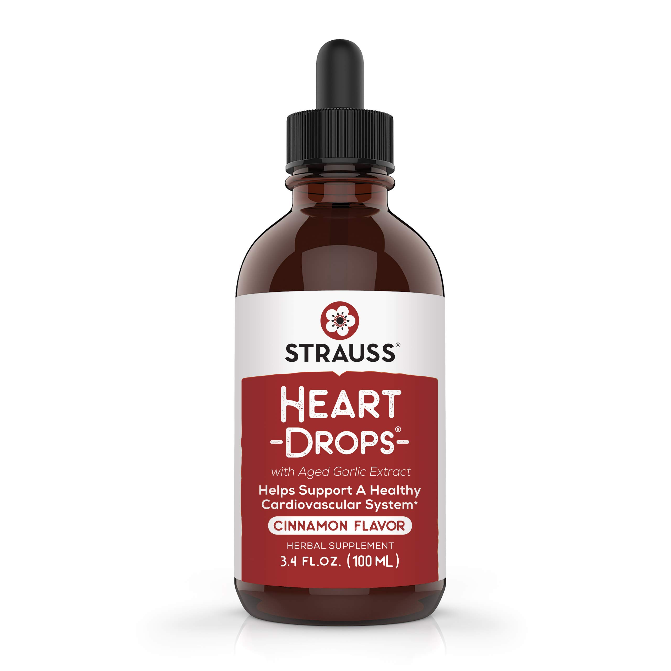 Strauss Naturals Heartdrops, Herbal Heart Supplements with European Mistletoe and Extracts of Aged Garlic, 3.4 fl oz, Cinnamon Flavor