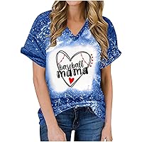 Tie Dye Women T Shirts Baseball Mom Graphic Tee Tops Summer Casual Loose Short Sleeve V Neck Fashion Shirt Tunics