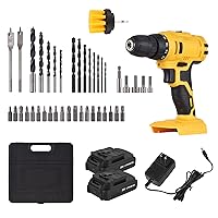 Electric Drill 20V Portable Cordless Electric Drill 3/8 Inch Chuck Handheld Power Drill Screwdriver with 2 Batteries Fast Charger 41 PCS Drill Bits Screwdriver Bits Clean Brush, LED Work Light.