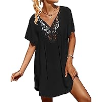 SimpleFun Womens Swimsuit Coverup Lace Crochet V Neck Bathing Suit Cover Up Dress Beach Cover Ups for Swimwear