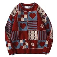 Ugly Sweaters for Couples Round Neck Printed Funny Graphic Ribbed Knitted Pullover Casual Loose Couples Sweatshirts