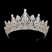 Vintage Cubic Zirconia Wedding Tiara for Bride Quince Prom Homecoming Pageant Costume Princess Queen Crown Large Crystal Birthday Headpieces Silver Bridal Hair Accessories