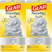 Glad ForceFlex Tall Kitchen Drawstring Trash Bags, 13 Gal, OdorShield, 40 Ct (Pack of 2)