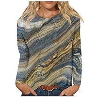 Fall Long Sleeve Shirts for Women Round Neck Long Sleeve Pullover Loose Blouses Printed Tunic Tops Casual Tees