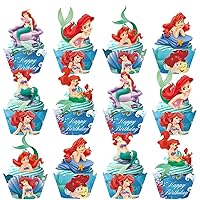 The Little Mermaid Cake Cupcake and Wrappers Paper Decoration Supplies The Little Mermaid Cupcake Topper for Kids Birthday Party (Blcak)