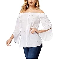 Womens Button Down Off The Shoulder Blouse