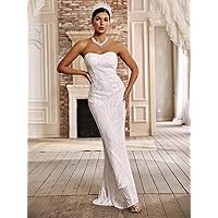 Dresses for Women Women's Dress Zip Back Sequin Maxi Tube Formal Dress Dresses (Color : White, Size : Small)