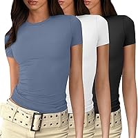 Hip Long Sleeve Going Out Top Lady Crop Summer Frill Solid Color Tshirt Ladie's Soft Slim Fit V