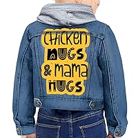Chicken Nugs and Mama Hugs Toddler Hooded Denim Jacket - Art Jean Jacket - Cute Denim Jacket for Kids