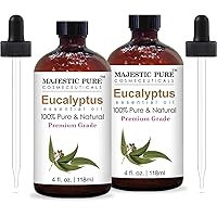 MAJESTIC PURE Eucalyptus Essential Oil, Premium Grade, Pure and Natural, for Aromatherapy, Massage, Topical & Household Uses, 4 fl oz (Pack of 2)