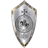THOR INSTRUMENTS Medieval Templar Knight Shield Handcrafted Metal Steel with Engraved Design Crusader Shield Rustic Vintage Home Decor Gifts