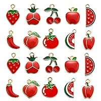 LiQunSweet 50 Pcs 10 Styles Red Fruit Charms Tomato Cherry Watermelon Slice Chili Strawberry Charms for Jewelry Making