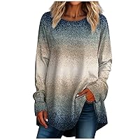 Fall Blouses for Women 2023, Women's Casual Plus Size Long Sleeved Round Neck Retro Printing T-Shirt Top