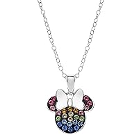 Disney Girls Mickey Mouse Pendant Necklace 925 Silver, Sterling Silver, Cubic Zirconia