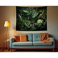 QGHOT Green Jungle Tapestry, Tropical Tapestry Wall Hanging Rainforest Tapestries Green Tapestry Nature Tree Leaf Extra Large Wall Tapestry for Bedroom Living Room Home Decor (B,59.1