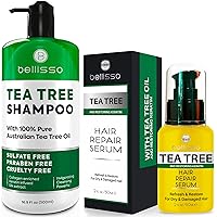 Tea Tree Oil Shampoo - Sulfate and Paraben Free with Collagen Keratin - Ideal for Women and Men with Oily Hair and Scalp Buildup and Tea Tree Oil Hair Serum - Moisturizer Treatment
