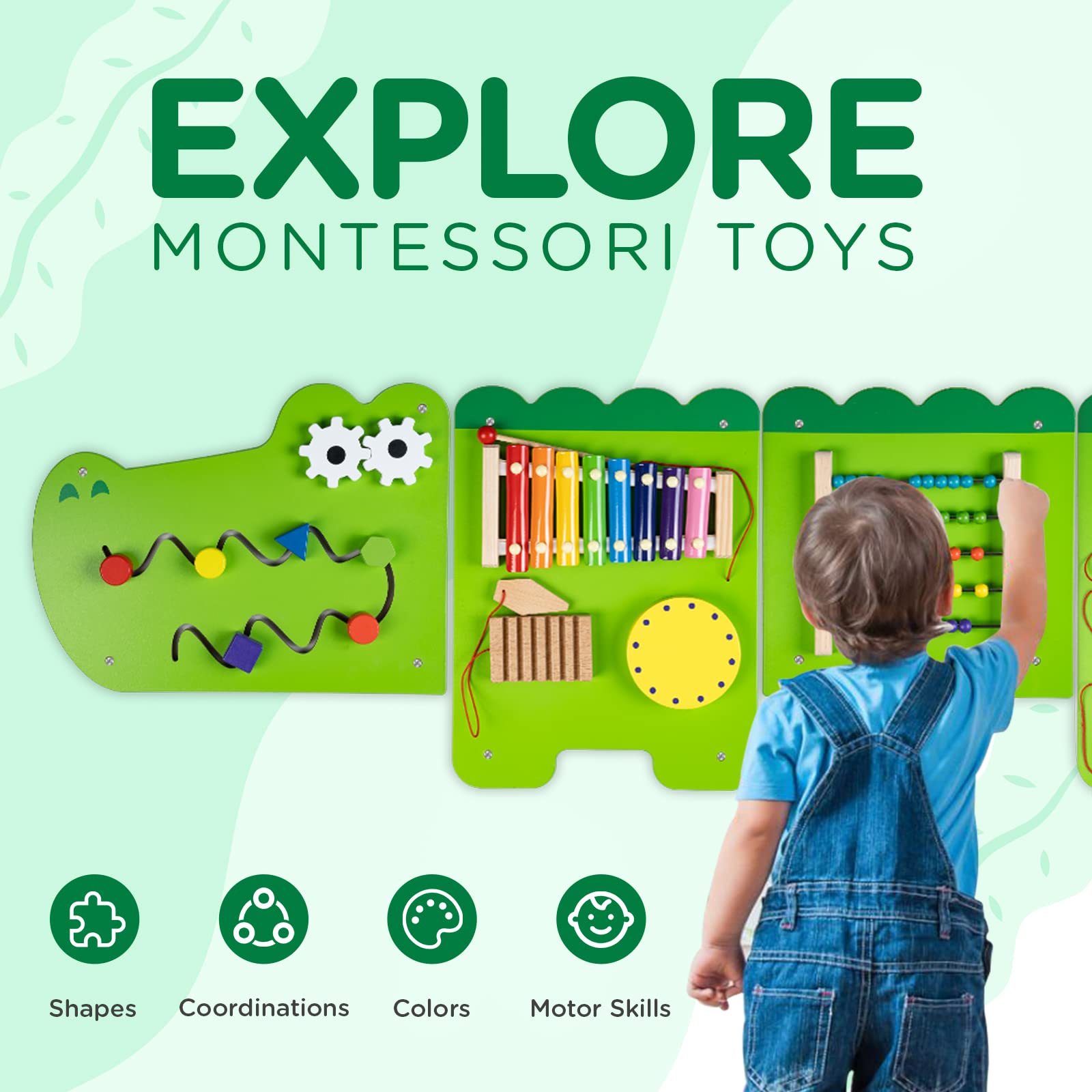 Monläurd® Crocodile Montessori Busy Board,Sensory Board,Educational Toys,Activity Cube,Wall Toys,Daycare Furniture,Playroom Furniture,Interactive Toys,Wooden Toys,Learning Toys,Boys and Girls 6 M+