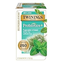Twinings Superblends Probiotics+ Peppermint & Fennel Decaf Herbal Tea, 250 Million CFUs per Cup, 18 Tea Bags (Pack of 6), Enjoy Hot or Iced
