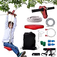 Happybuy 100 feet Zip Line Kit Kids Adult Zip Line Trolley Slackers Zip Lines with Seat and Handle Heart Shaped Trolley for Backyard Entertainment (Red)