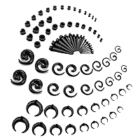 JeryWe Ear Stretching Kit 84 Pieces 14G-00G Ear Gauges Expander Set Acrylic Tapers and Plugs & Silicone Tunnels Body Piercing Jewelry Set