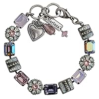Silvertone Rectangle Floral Mosaic Crystal Bracelet, Iris Purple Multi Color 4099 1327