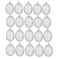 20pcs Oval Pendant Trays with Glass Cabochons 20pcs Glass Dome Tiles Cabochon for Crafting DIY Jewelry Making (Antique, 30 * 40)
