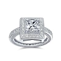 Art Deco Style Blue Sapphire CZ 2-5 CTW Cocktail Ring AAA Cubic Zirconia Side Stone Square Brilliant Princess Cut Engagement Ring For Women .925 Sterling Silver