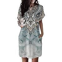 Casual Short Sleeve Mini Dresses for Women Trendy Summer Spring Plus Size Sexy Vintage Floral Flowy T Shirts Dress