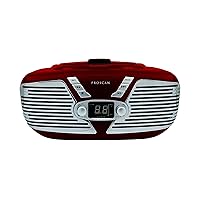 Sylvania Retro Style Portable CD Boombox with AM/FM Radio- Top Loading CD - Aux-in Jack - AC & Battery Compatible - LCD Display - Carrying Handle - (RED)