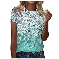 Short Sleeve Shirts for Women,Summer Tops for Women 2024 Vintage Floral Print Round Neck Top Tops for Women Trendy