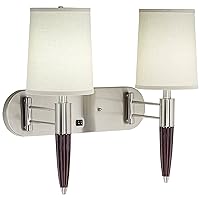 360 Lighting Club Room Modern Indoor Wall Mounted Lamp Brushed Nickel Mahogany Wood Finish Plug-in 2-Light Fixture White Shade for Bedroom Bedside House Reading Living Room Home Hallway Dining