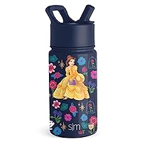 Simple Modern Disney Princess Kids Water Bottle with Straw Lid | Reusable Insulated Stainless Steel Cup for Girls, School | Summit Collection | 14oz, Belle's Garden
