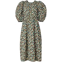 Sea NY Women's Peggy Floral Midi Dress with Puff Sleeves and Cut Out Back