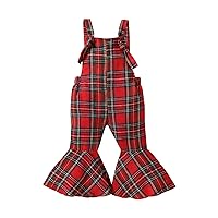 Toddler Baby Girls Christmas Plaid Romper Kids Backless Sleeveless Adjustable Strap Jumpsuit Bell-buttom Pants