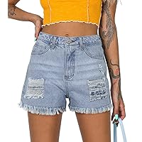 CHICZONE Mid-High Waisted Jean Shorts for Women Casual Summer Ripped Stretchy Denim Shorts