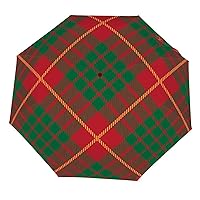 Folding Umbrellas for Rain Windproof Red Green Gold Accents Buffalo Plaid Pattern Lightweight Inverted Foldable Travel Umbrella