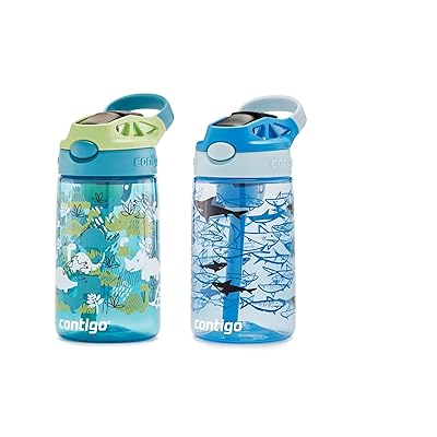 Contigo Aubrey Kids Cleanable Water Bottle with Silicone Straw and  Spill-Proof Lid, Dishwasher Safe, 14oz 2-Pack, Blueberry & Cosmos