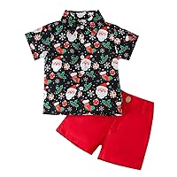 Toddler Kids Baby Boy Santa Deer Print Short Sleeve T Shirt Red Shorts Gentleman Suit Xmas 2pcs Outfits Set Baby