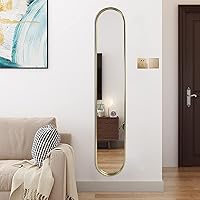 Gold Full Length Oval Mirror,Narrow Capsule Wall Mirror,Long Mirror with Metal Frame for Entryway,Hallway,Living Room 44