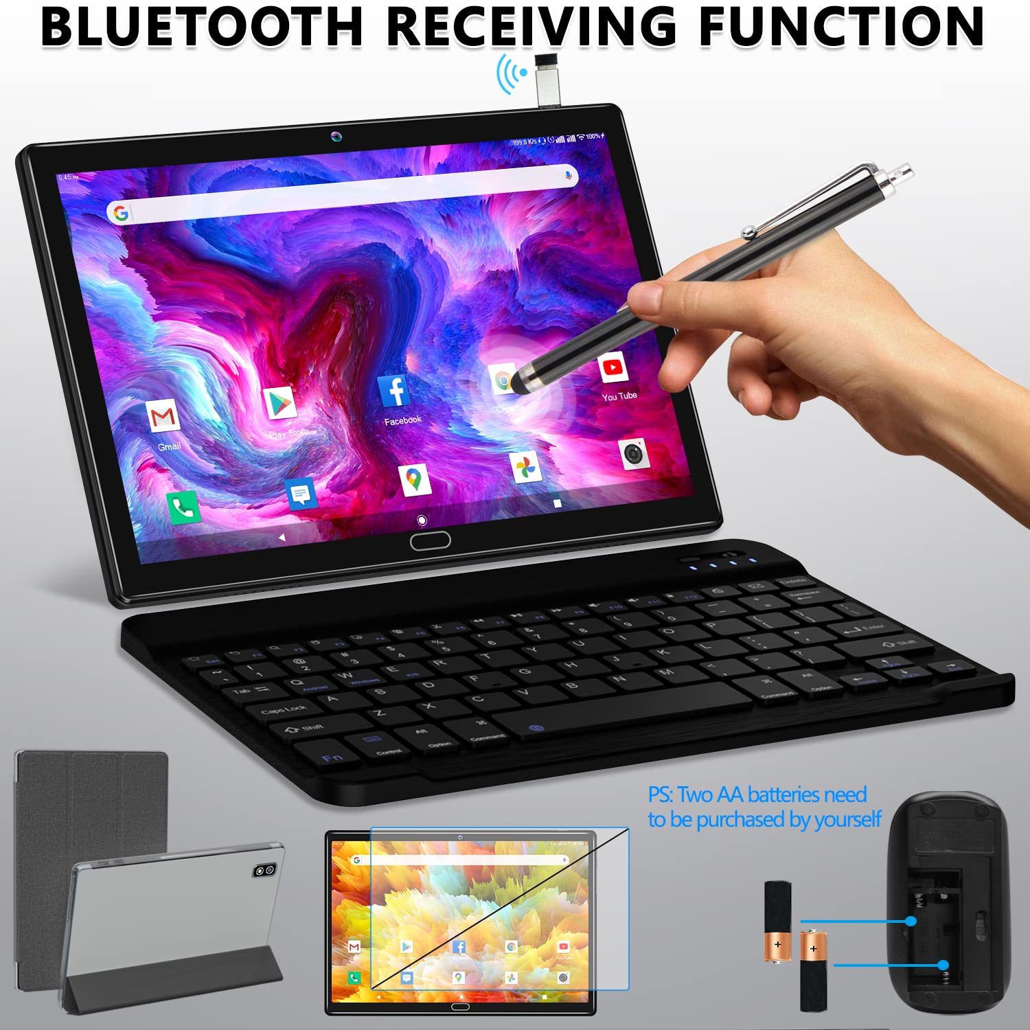 2023 Newest Android 11.0 Tablet, 2 in 1 Tablet 10.1 Inch, 4G Cellular Tablet with Keyboard, 64GB ROM + 4GB RAM, Octa-Core Processor, 2 Sim Slot, 13MP Camera, GPS/ WIFI/ Bluetooth/ Mouse/ Stylus(Black)
