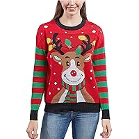 Xmas Reindeer Sweater for Women Crewneck Long Sleeve Ugly Christmas Sweater Family Matching Outfits Knit Pullover