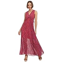 Tommy Hilfiger Women's Sleeveless V-Neck Chiffon Pleated Maxi Dress