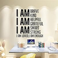 I Am Brave,I Am Kind,I Am Helpful,I Am Grateful,I Am Smart,I Am Strong,I Am Loved,I Am Enough Adhesive Vinyl Wall Stickers for Home Nursery, Positive Wall Decal Sticker for Women, Men Teen Girls Offic