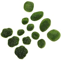 13pcs Artificial Moss Rocks Decorative Faux Green Moss Covered Stones Fake Moss Decor for Floral Arrangements Fairy Gardens Crafting Potted Decorations