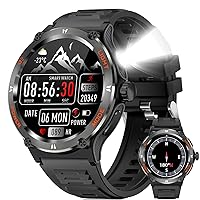 Militärische Smartwatch für Herren mit LED-Taschenlampe, 1,54 Zoll HD Schwimmen Outdoor Taktische Robuste Smartwatch mit Kompass, Sport Fitness Tracker Uhr mit Herzfrequenz Schlafmonitor für iOS