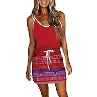 Boho Dresses for Women 2024 Beach Cotton Summer Printed Loose Sleeveless Pocket V-Neck Dress