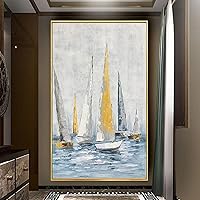 Boat Sailing Large Canvas Painting Modern Abstract Poster Home Wall Art Paintings Decor Framed Pictures for Living Room 50x72cm/20x28inch With-Golden-Frame