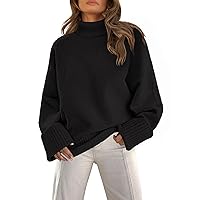 MEROKEETY Women's Turtleneck Fuzzy Knit Pullover Sweaters Long Sleeve Oversized Casual Jumper Tops